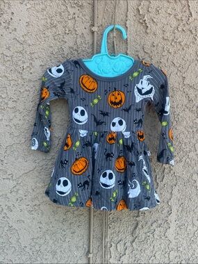 Nightmare before Christmas Halloween Pumpkin & Jack Gray Baby Dress